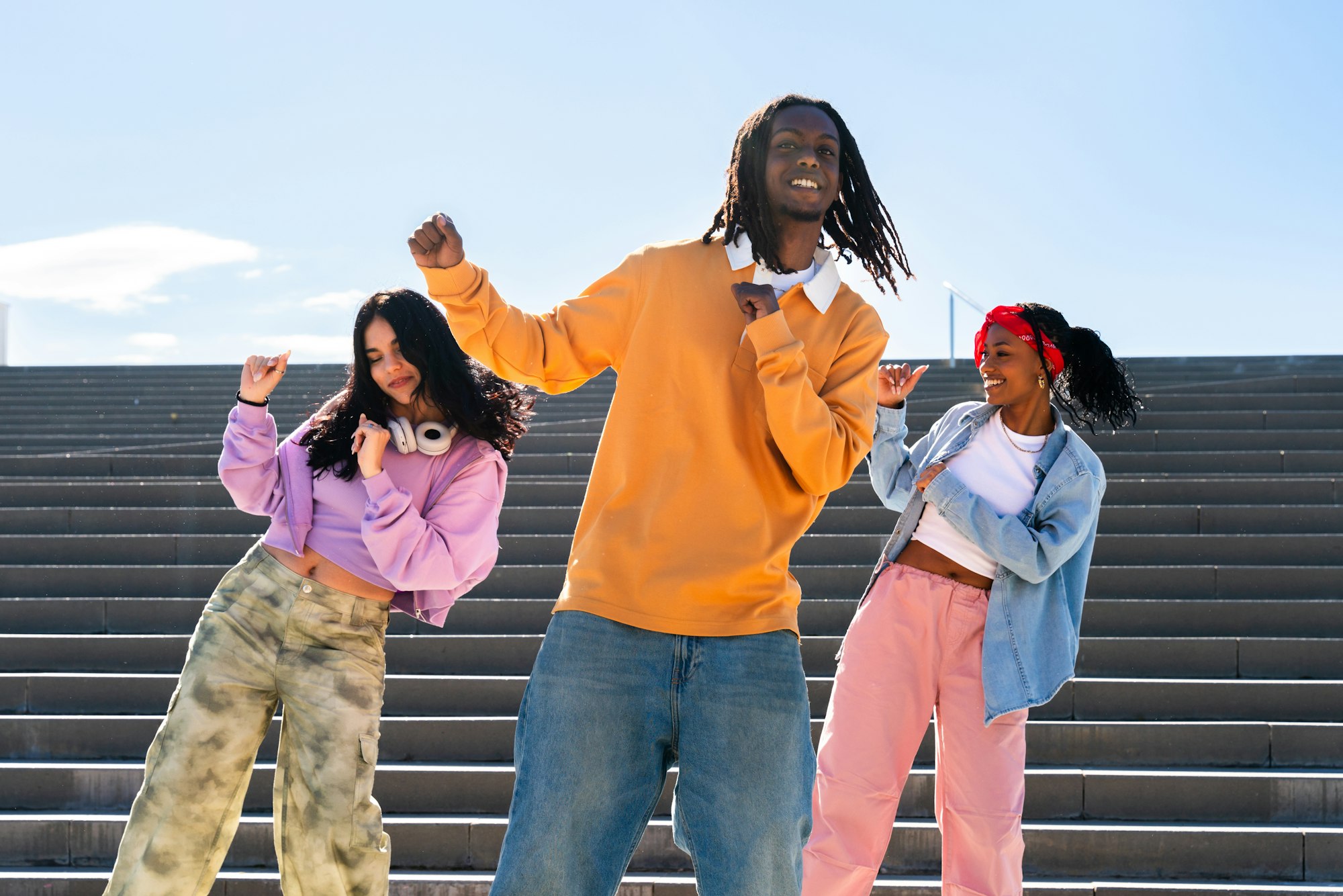 Young group of multiethnic hip-hop dancers dancing